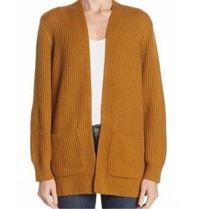 Madewell Nolan Ribbed Open Front Cardigan Sweater in Egyptian Gold Small